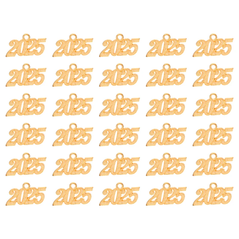 2025 Graduation Tassel Charm, 30 Pcs Alloy 2025 Year Medium Letter Charm, Gold
