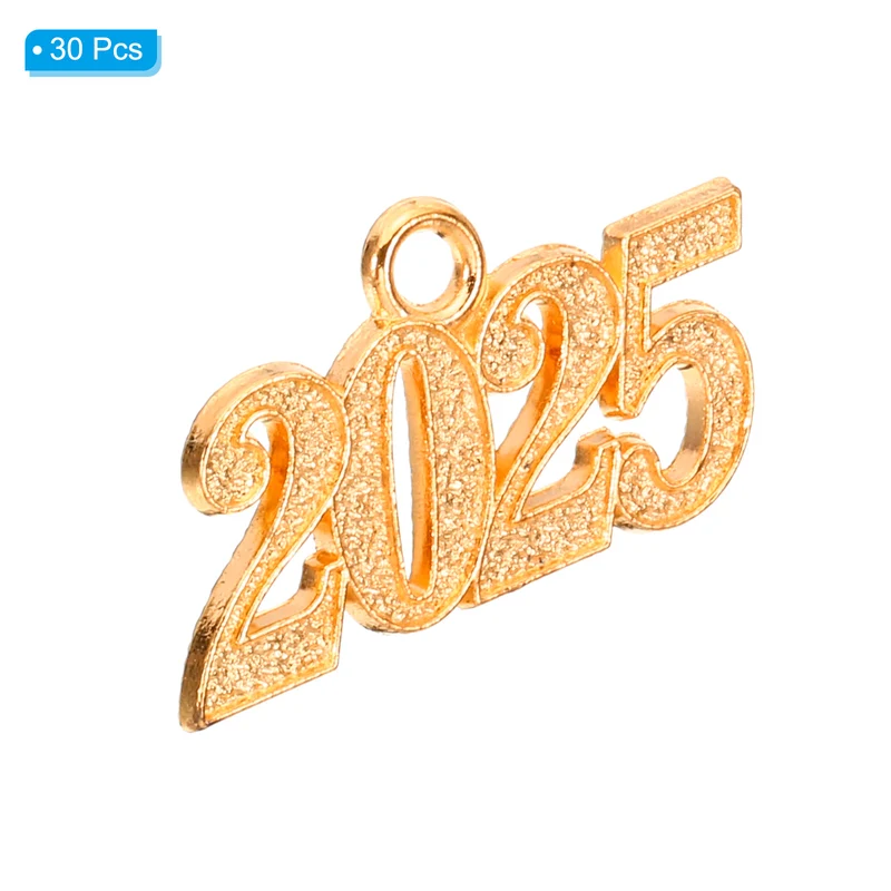 2025 Graduation Tassel Charm, 30 Pcs Alloy 2025 Year Medium Letter Charm, Gold
