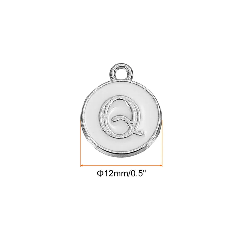 Alphabet Q Enamel Letter Charm Jewelry Charm Enamel Initial Charm White Pendant Charm for Jewelry Making, Bracelet, Craft, Pack of 50