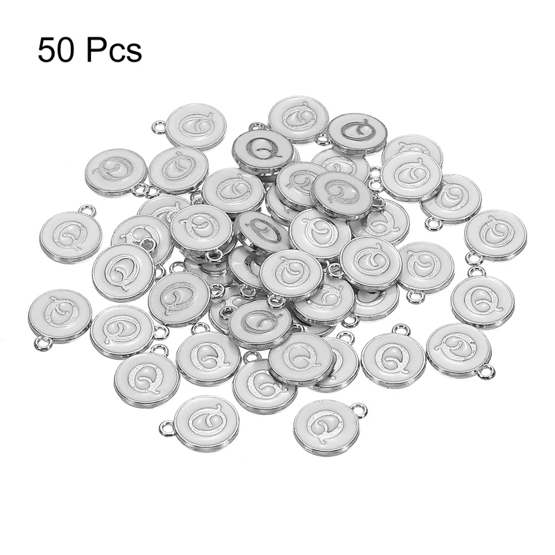 Alphabet Q Enamel Letter Charm Jewelry Charm Enamel Initial Charm White Pendant Charm for Jewelry Making, Bracelet, Craft, Pack of 50