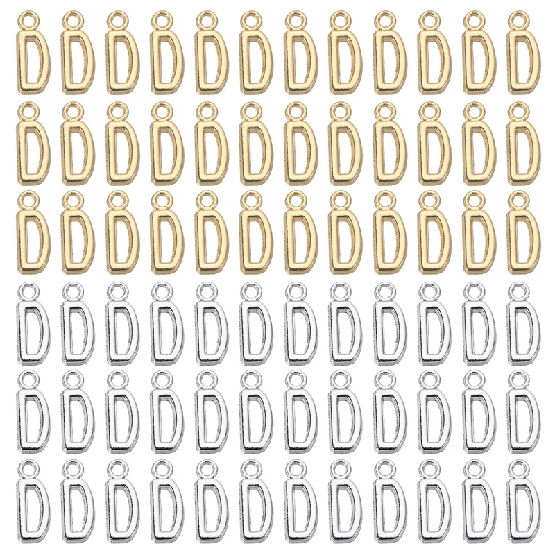 0.3" Letter Charm A-Z for Jewelry Making - D (100 Pack, Bright Silver/Dark Gold)