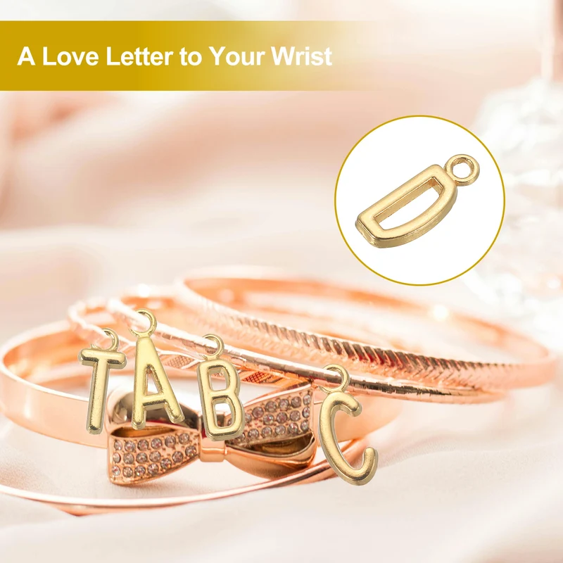0.3" Letter Charm A-Z for Jewelry Making - D (100 Pack, Bright Silver/Dark Gold)