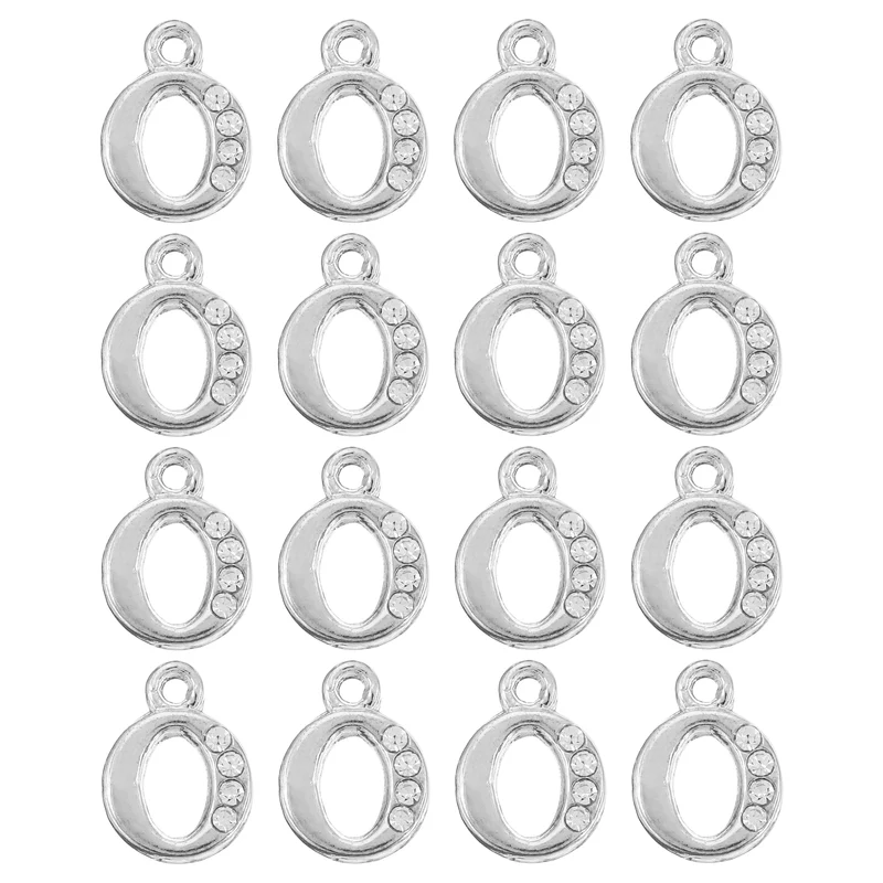 Rhinestone Letter Charm, 16pcs 1.5mm Metal O Letter Charm, Silver