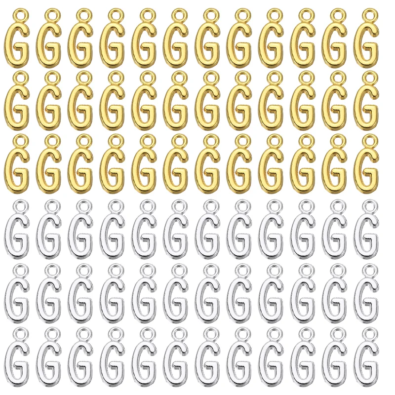 0.3" Letter Charm A-Z for Jewelry Making - G (100 Pack, Dark Silver/Gold)