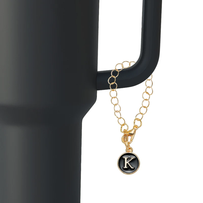 Letter Charm Accessories for Stanley Tumbler Cup, Round Letter K, Black