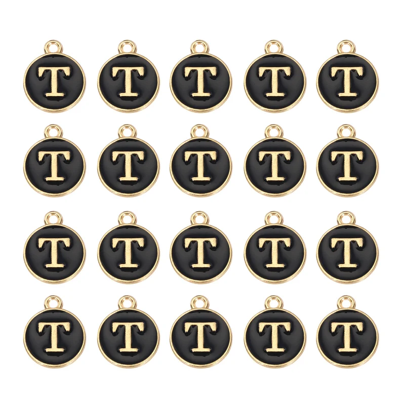 36pcs Letter T Pendants Double Sided Charm Enamel Alphabet Pendant Gold & Black