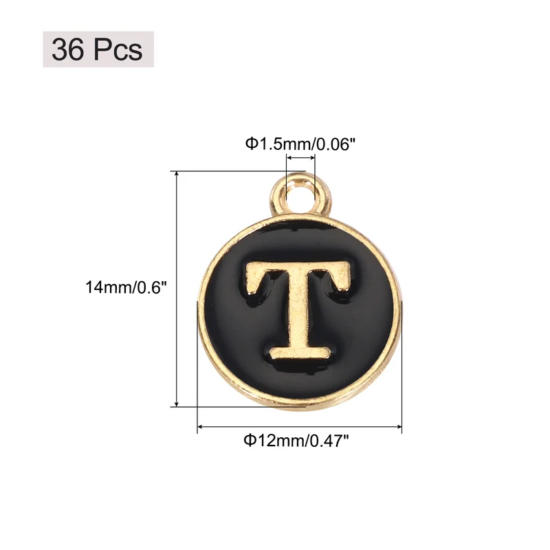 36pcs Letter T Pendants Double Sided Charm Enamel Alphabet Pendant Gold & Black