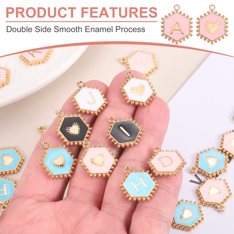 52 Pcs Letter Initial Charm A-Z Hexagon Letter Charm(Blue, Pink)