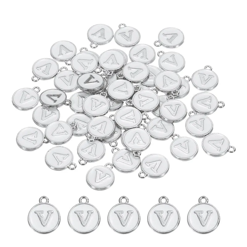 50 Pcs Alphabet V Enamel Letter Charm Enamel Initial Charm White