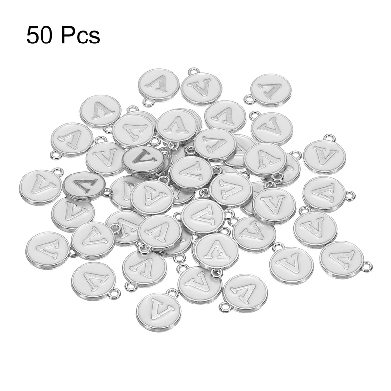 50 Pcs Alphabet V Enamel Letter Charm Enamel Initial Charm White