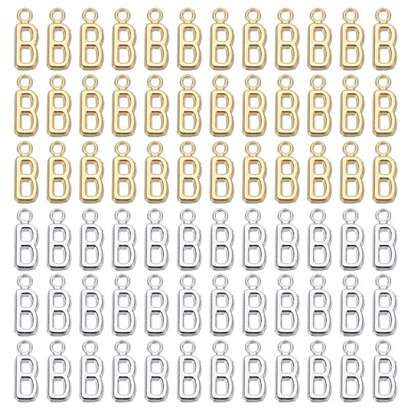 0.3" Letter Charm A-Z for Jewelry Making - B (100 Pack, Bright Silver/Dark Gold)