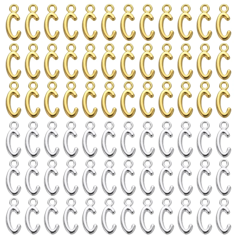 0.3" Letter Charm A-Z for Jewelry Making - C (100 Pack, Dark Silver/Gold)