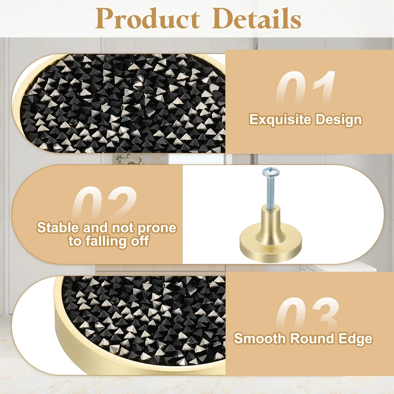 4Pcs Gold Cabinet Knobs 1-1/4" Round Knobs Cabinet Handles, Diamond Black