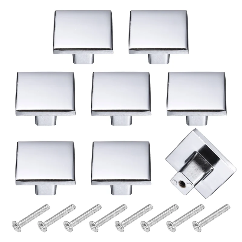 8Pcs Cabinet Knobs, 1.24" Single Hole Square Drawer Knob with Screws, Silver