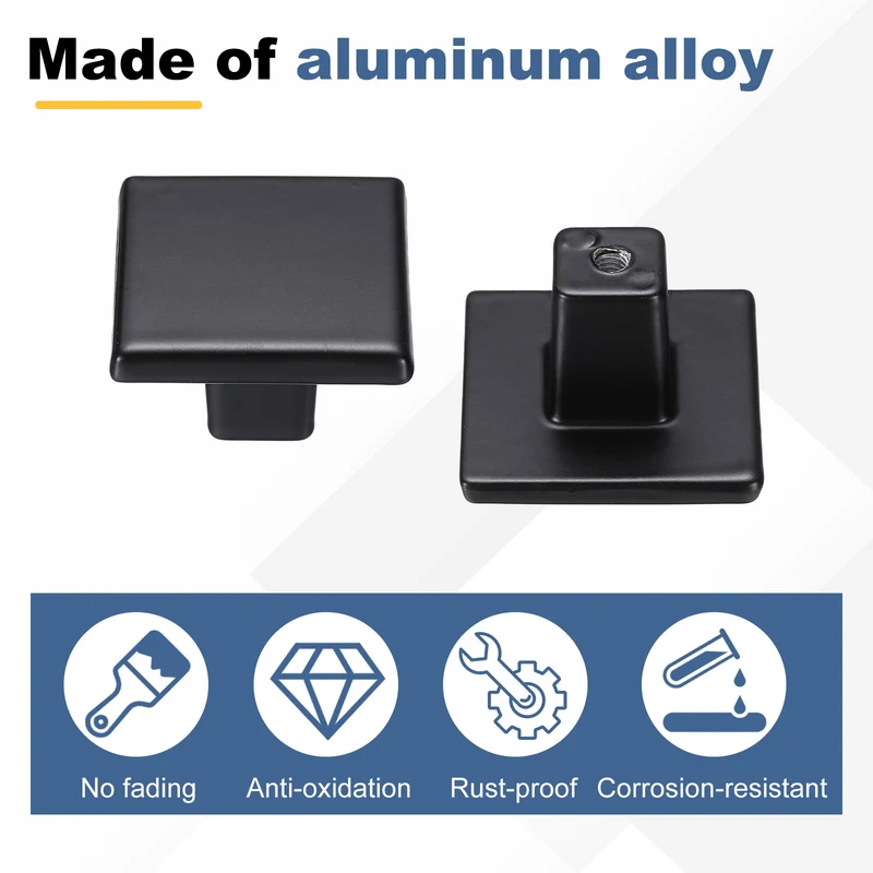 4Pcs Cabinet Knobs, 1.26" Single Hole Square Drawer Knob with Screws, Black