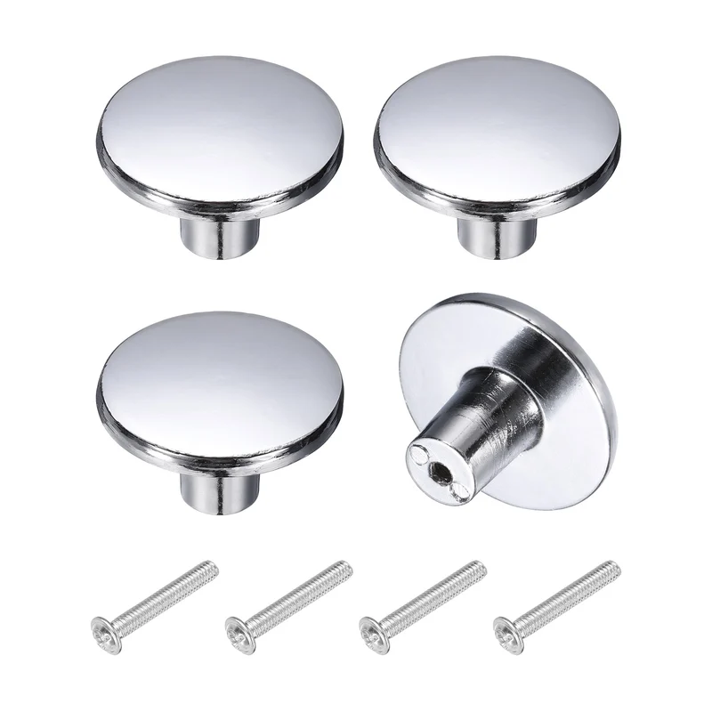 4Pcs Cabinet Knobs, 1.46" Single Hole Round Drawer Knob with Screws, Silver