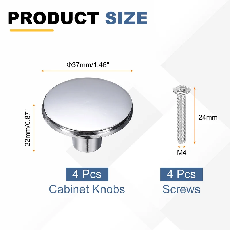 4Pcs Cabinet Knobs, 1.46" Single Hole Round Drawer Knob with Screws, Silver