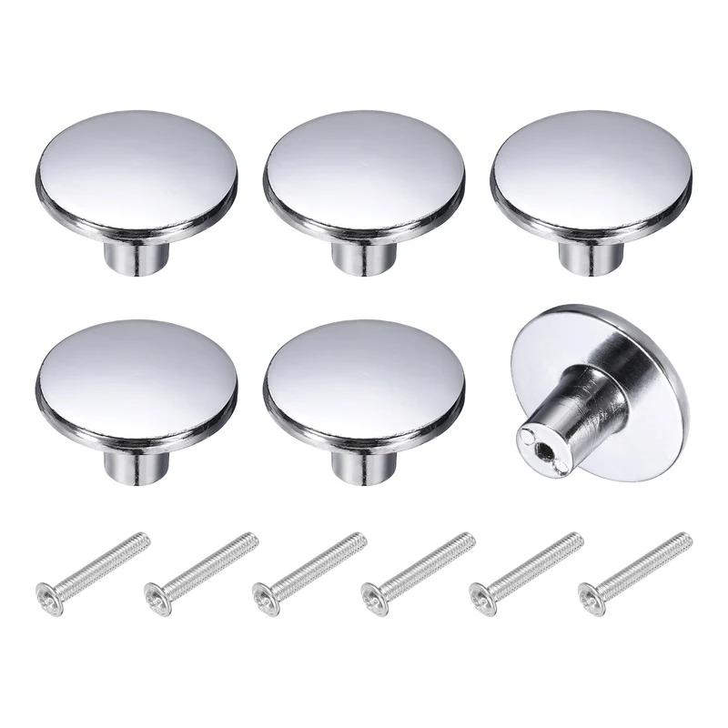 6Pcs Cabinet Knobs, 1.44" Single Hole Round Drawer Knob with Screws, Silver
