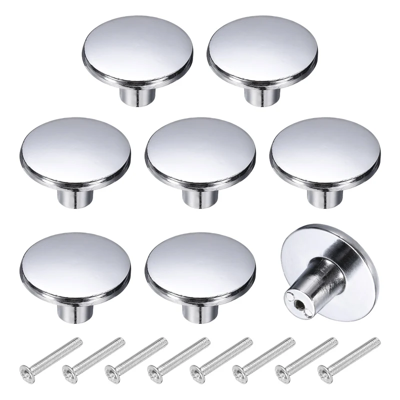 8Pcs Cabinet Knobs, 1.44" Single Hole Round Drawer Knob with Screws, Silver