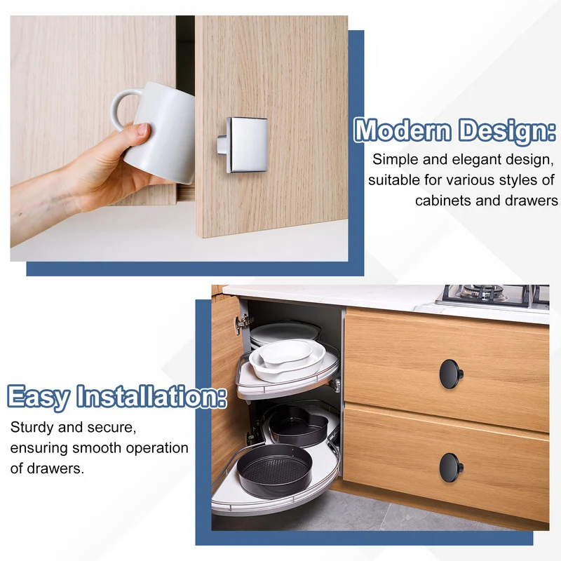 4Pcs Cabinet Knobs, 1.46" Single Hole Round Drawer Knob with Screws, Black