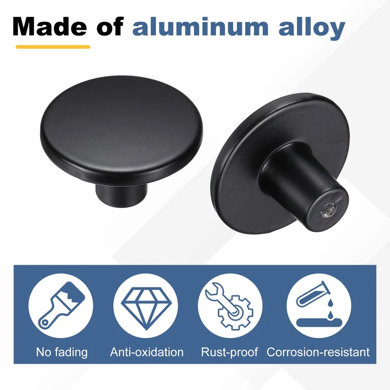 6Pcs Cabinet Knobs, 1.46" Single Hole Round Drawer Knob with Screws, Black