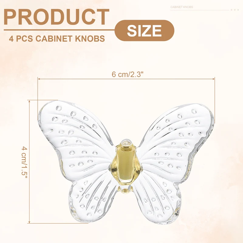 4 Pcs Crystal Cabinet Knob, 1.5" x 1.5" Butterfly Dresser Knob Decoration White