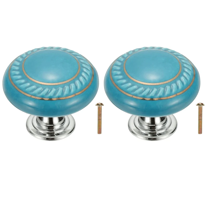 2 Pcs Cabinet Knobs, 1.4 Inch Vintage Round Drawers Handles Knob, Blue