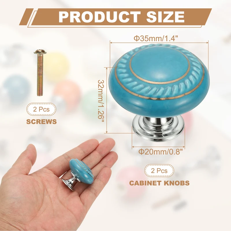 2 Pcs Cabinet Knobs, 1.4 Inch Vintage Round Drawers Handles Knob, Blue
