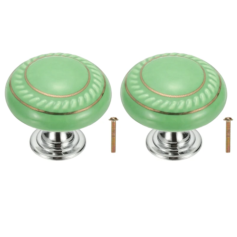 2 Pcs Cabinet Knobs, 1.4 Inch Vintage Round Drawers Handles Knob, Green