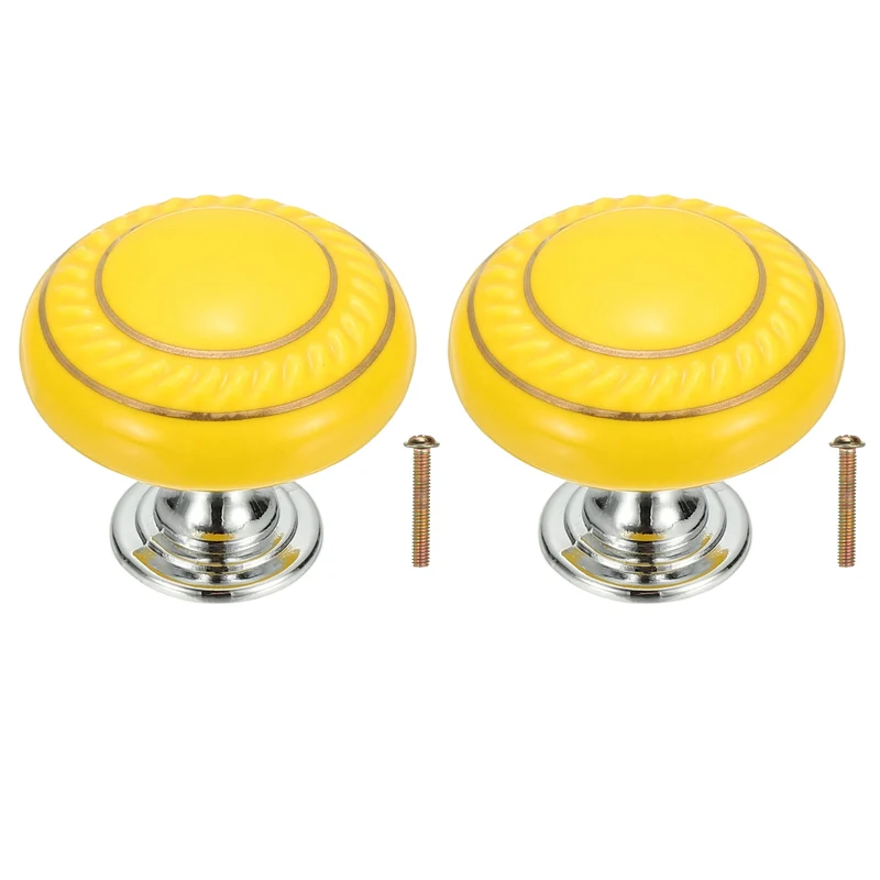 2Pcs Cabinet Knobs 1.4 Inch Vintage Round Drawers Handles Knob Yellow