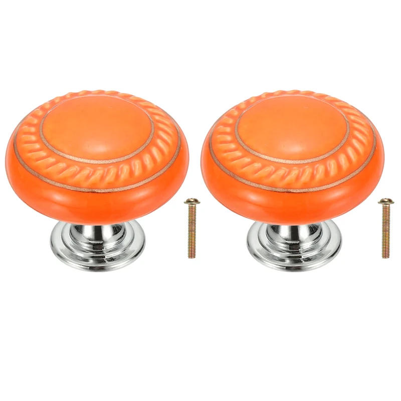 2Pcs Cabinet Knobs 1.4 Inch Vintage Round Drawers Handles Knob Orange