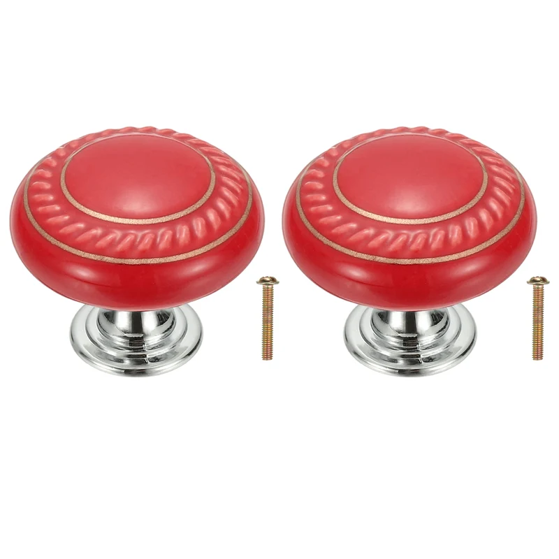 2Pcs Cabinet Knobs 1.4 Inch Vintage Round Drawers Handles Knob Red