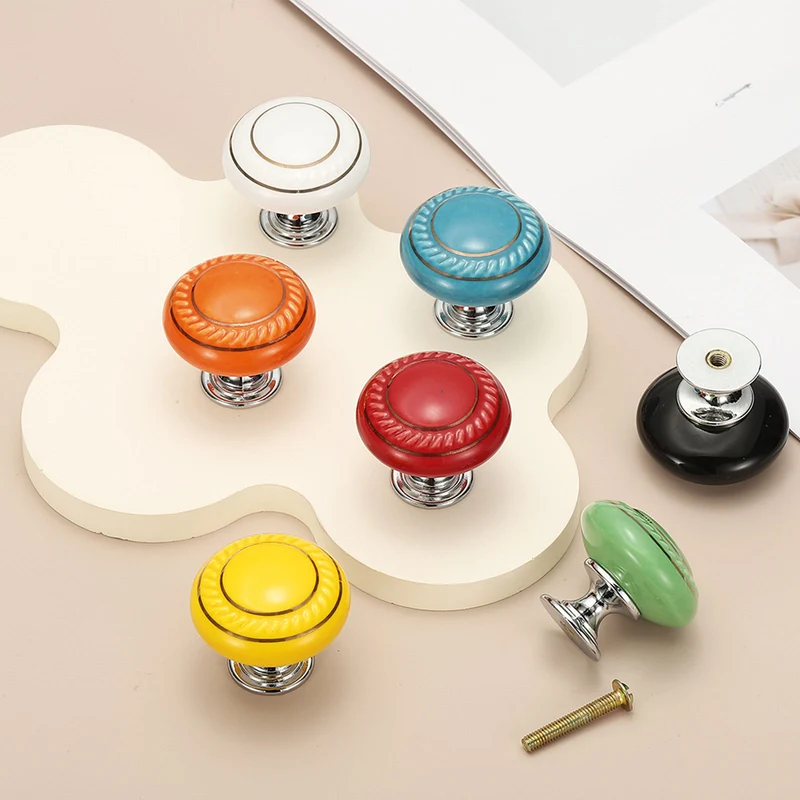 2Pcs Cabinet Knobs 1.4 Inch Vintage Round Drawers Handles Knob Red