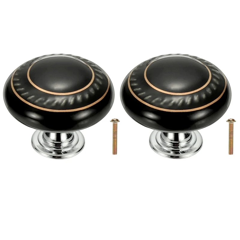 2Pcs Cabinet Knobs 1.4 Inch Vintage Round Drawers Handles Knob Black