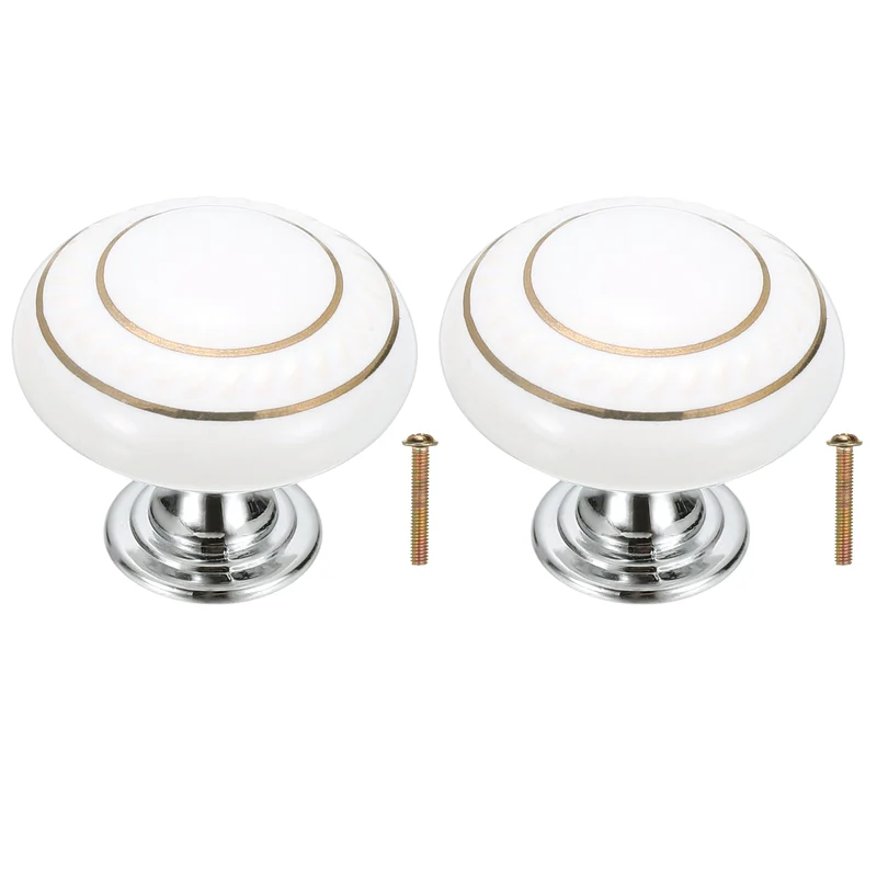 2Pcs Cabinet Knobs 1.4 Inch Vintage Round Drawers Handles Knob White