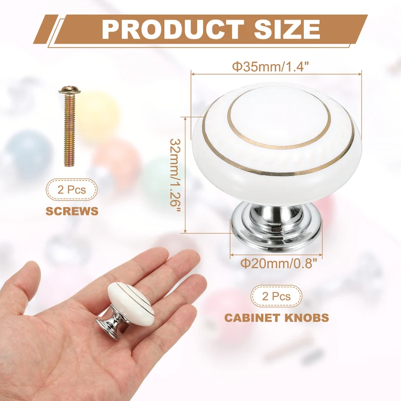 2Pcs Cabinet Knobs 1.4 Inch Vintage Round Drawers Handles Knob White