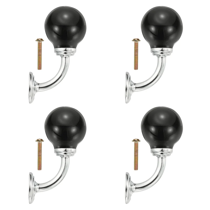 4 Pcs Wall Hooks, Ceramic Drawer Door Cabinet Single Hook Handle, Black