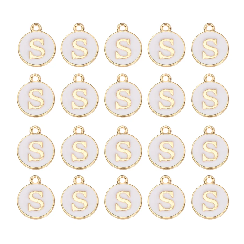 36pcs Letter S Pendants Double Sided Charm Enamel Alphabet Pendant Gold & White