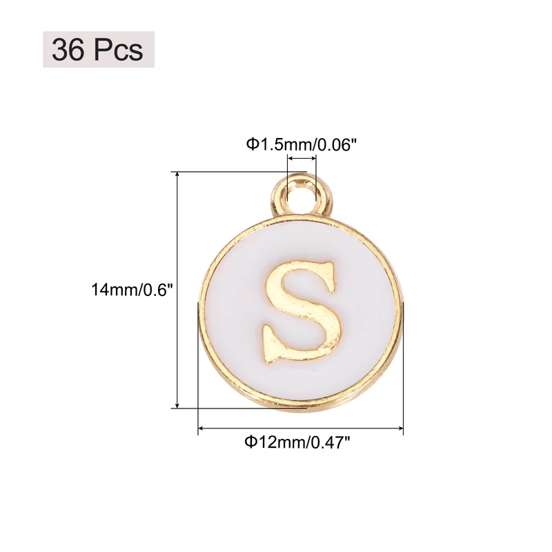 36pcs Letter S Pendants Double Sided Charm Enamel Alphabet Pendant Gold & White