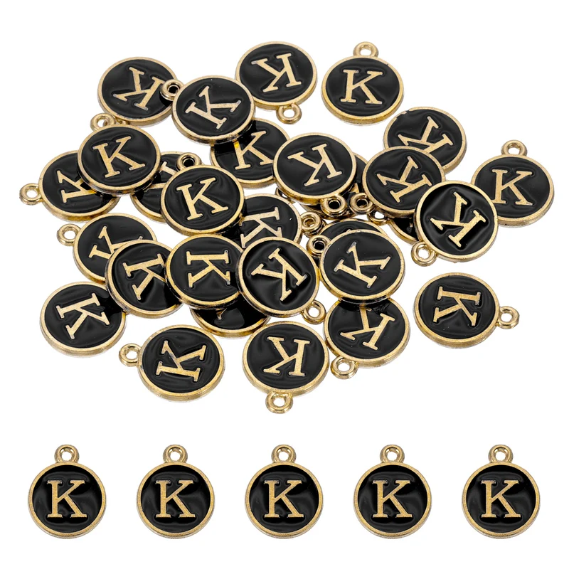 Letter Charm, 30 Pcs Capital Initial Alphabet K Letter Charm for Bracelet, Black