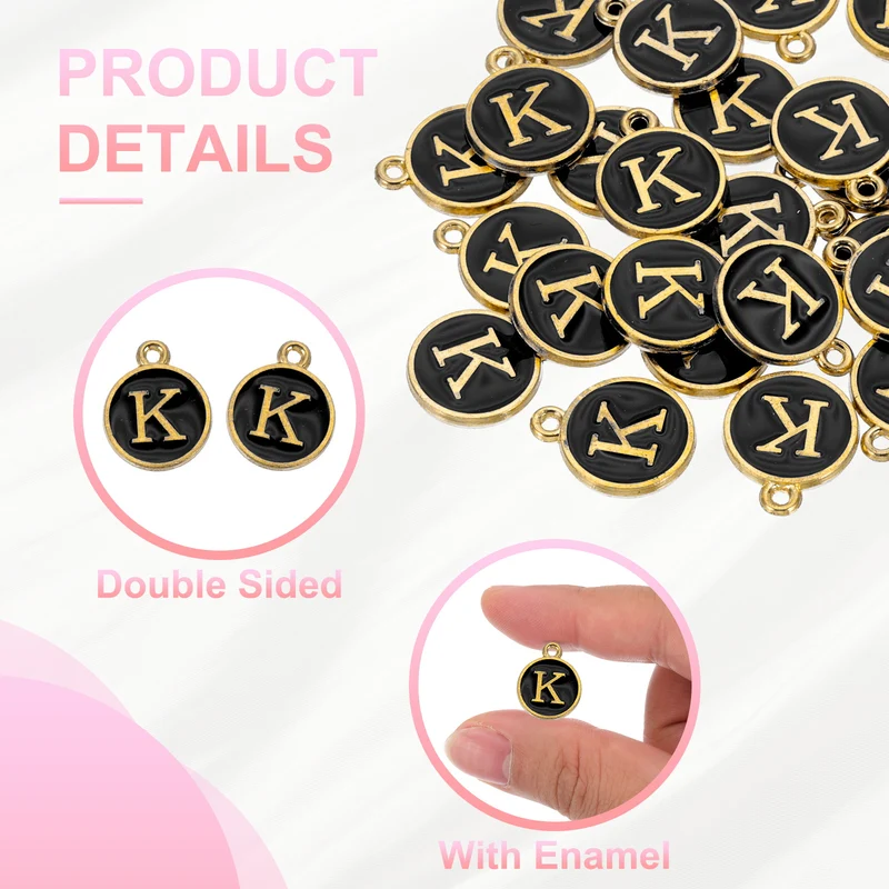 Letter Charm, 30 Pcs Capital Initial Alphabet K Letter Charm for Bracelet, Black