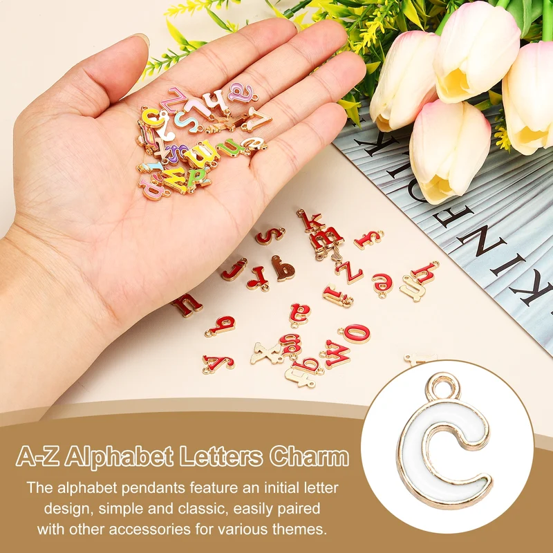26Pcs A-Z Alphabet Letters Charm, Enamel Letter Charm, White