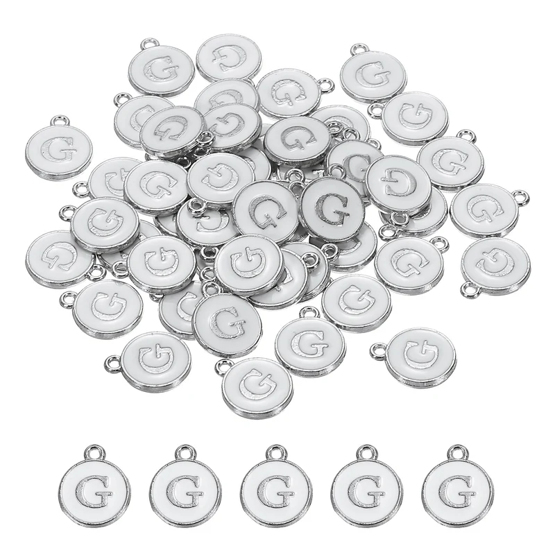 50 Pcs Alphabet G Enamel Letter Charm Enamel Initial Charm White