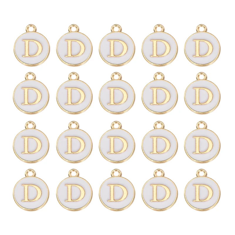 36pcs Letter D Pendants Double Sided Charm Enamel Alphabet Pendant Gold & White