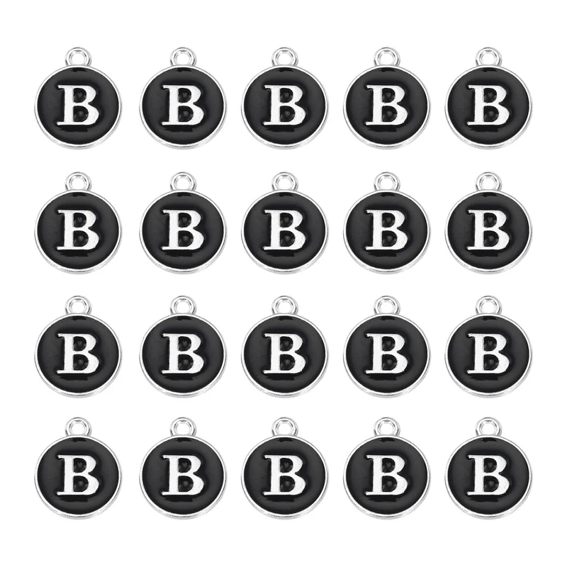 36pcs Letter B Pendants Double Sided Charm Enamel Alphabet Pendant White & Black
