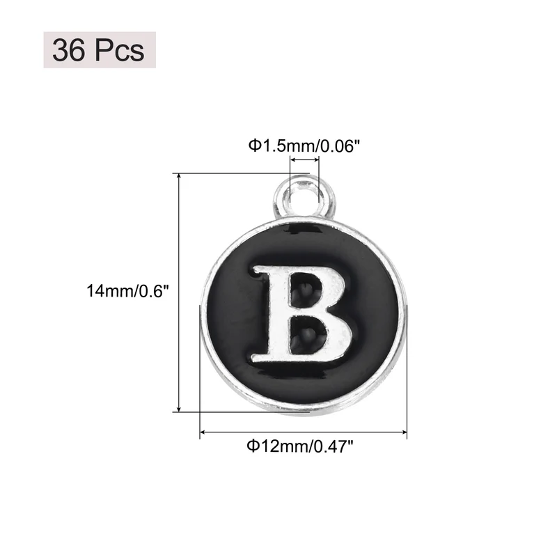 36pcs Letter B Pendants Double Sided Charm Enamel Alphabet Pendant White & Black