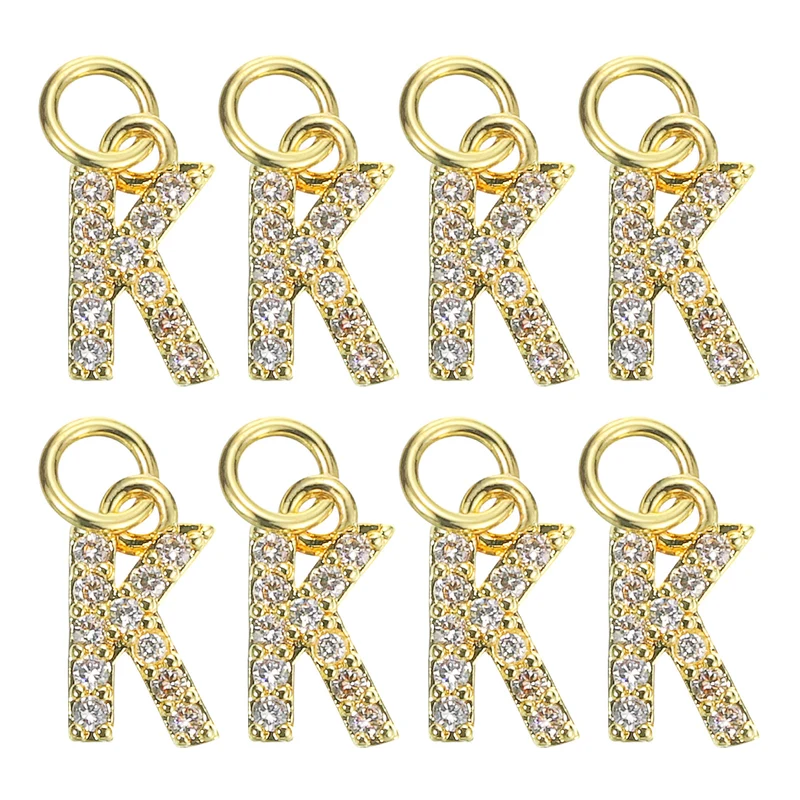 8pcs Rhinestone Letter Charm 3.2mm Copper K Letter Charm Golden
