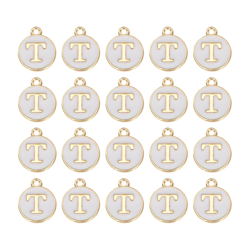36pcs Letter T Pendants Double Sided Charm Enamel Alphabet Pendant Gold & White