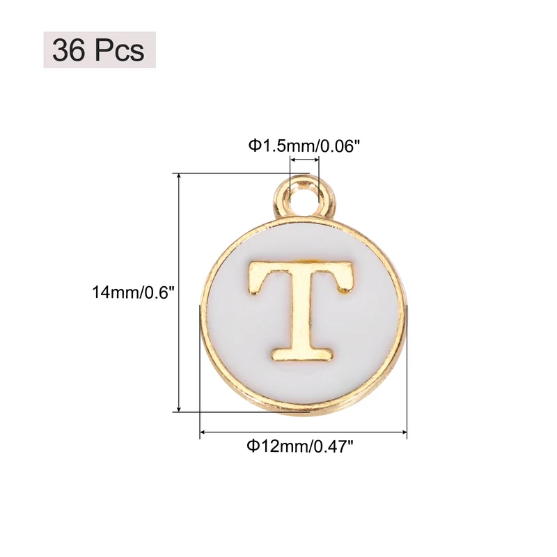 36pcs Letter T Pendants Double Sided Charm Enamel Alphabet Pendant Gold & White
