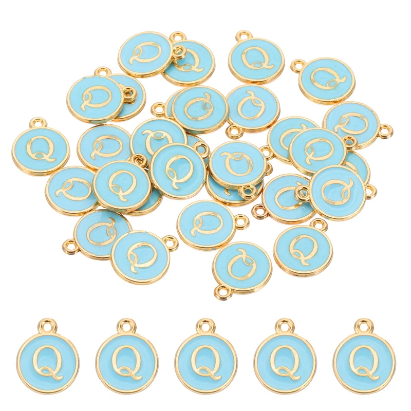 Letter Charm, 30 Pcs Capital Initial Alphabet Q Letter Charm for Bracelet, Blue